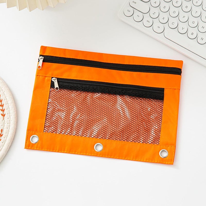 ASBEFORE Pencil Pouch for 3 Ring Binder - 3 Hole Zipper Pen Case Bag Holder Bulk Accessories Clear Window Aesthetic Organizer Pockets (Orange, 1) - Image 3